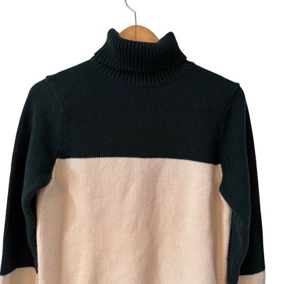 G/FORE Women’s 100% Lambswool Turtleneck Sweater Green White Colorblock Medium - Picture 3 of 9